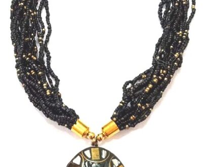 Trendy Seed Bead Necklace with Nepali Brass Black Pendant