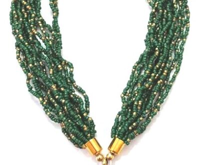 Trendy Seed Bead Necklace with Nepali Brass Green Pendant