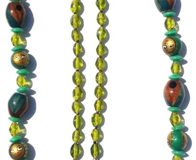 Bright Long Glass & Wood Bead necklace in Green