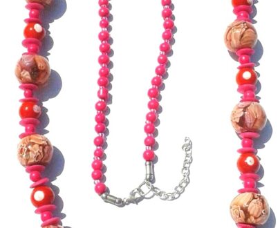 Bright Long Glass Bead Chain in Pink