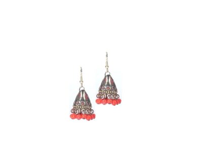 Nepali Mosaic Work Jhumka Earrings in Red