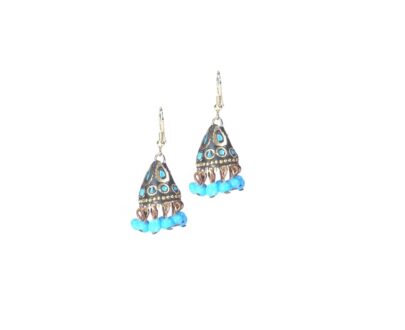 Nepali Mosaic Work Jhumka Earrings in Light Blue