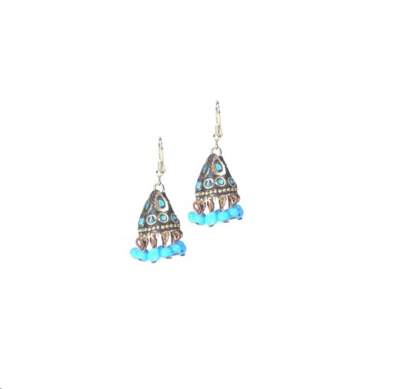 Nepali Mosaic Work Jhumka Earrings in Light Blue