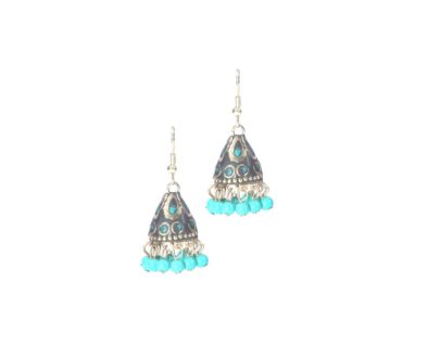 Nepali Mosaic Work Jhumka Earrings in Green