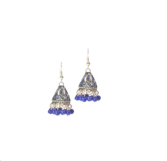 Nepali Mosaic Work Jhumka Earrings in Blue