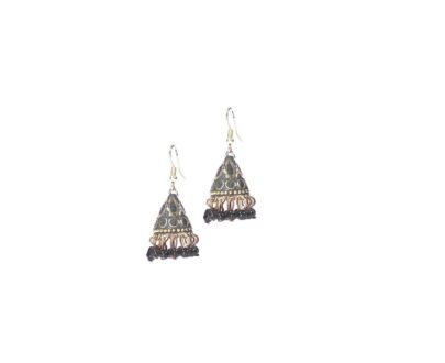 Nepali Mosaic Work Jhumka Earrings in Black