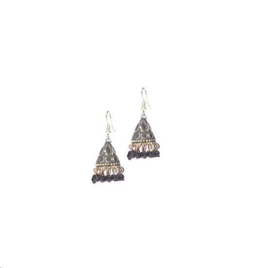 Nepali Mosaic Work Jhumka Earrings in Black