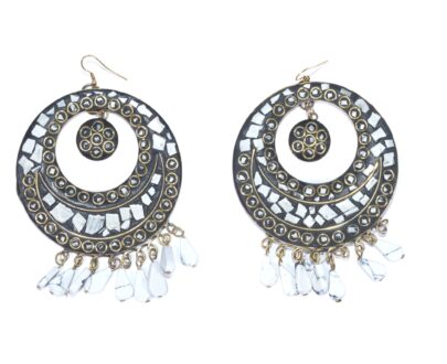 Nepali Stone Brass Bali Earrings in White