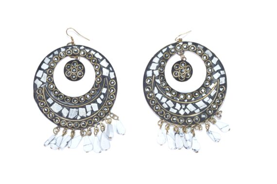 Nepali Stone Brass Bali Earrings in White