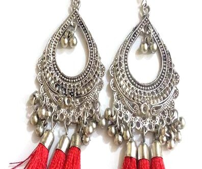 Tassel Long Earrings in Red