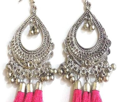 Tassel Long Earrings in Pink