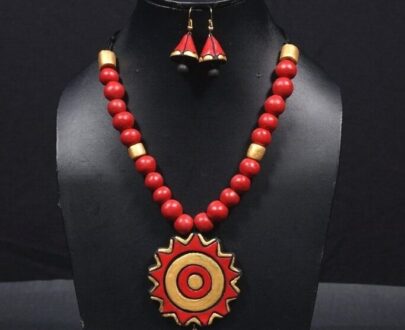 Terracotta Pendant Necklace and Earring Set