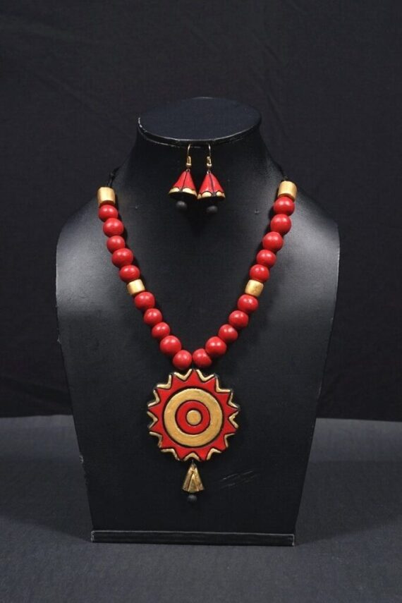 Terracotta Pendant Necklace and Earring Set