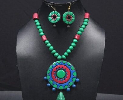 Terracotta Pendant Necklace and Earring Set