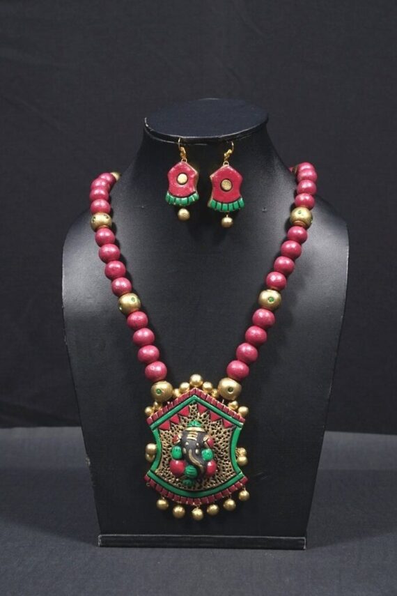 Terracotta Pendant Necklace and Earring Set