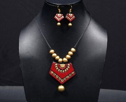 Terracotta Pendant Necklace and Earring Set