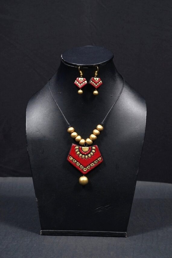 Terracotta Pendant Necklace and Earring Set