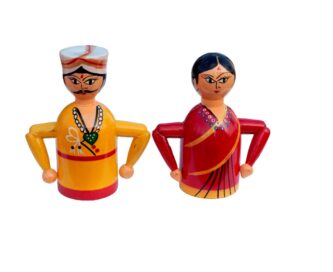 Channapatna King and Queen Doll in Yellow and Red