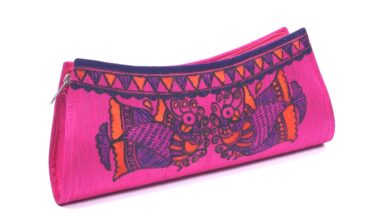 Hand Painted Madhubani Silk Clutches with Peacock Design