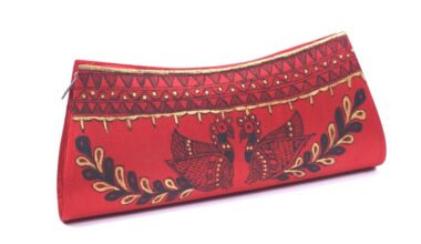Hand Painted Madhubani Silk Clutches with Peacock Design