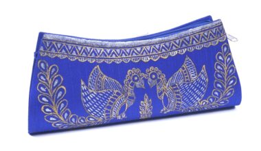 Hand Painted Madhubani Silk Clutches with Peacock Design