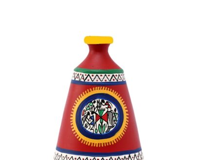 Bright Hand Painted Warli Earthen Vase 5″