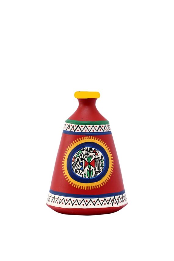 Bright Hand Painted Warli Earthen Vase 5″