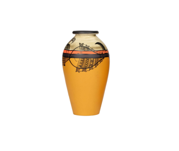 Earthen Hand Painted Vase in Yellow