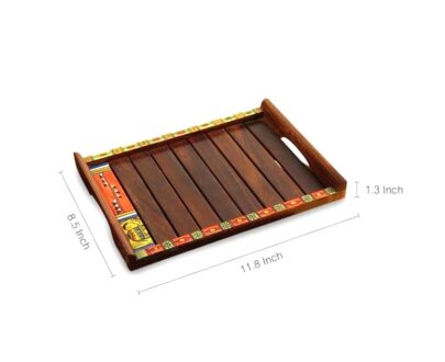 Handicraft Wood Tray With Warli Painting - Small