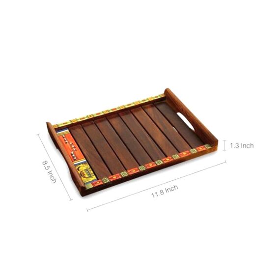 Handicraft Wood Tray With Warli Painting - Small