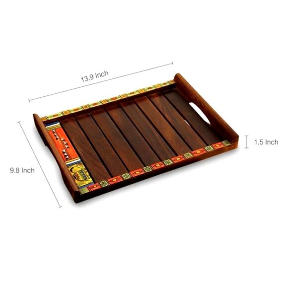 Handicraft Wood Tray With Warli Painting - Small