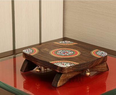 Antique Finish Wooden Chowki And Warli Painting