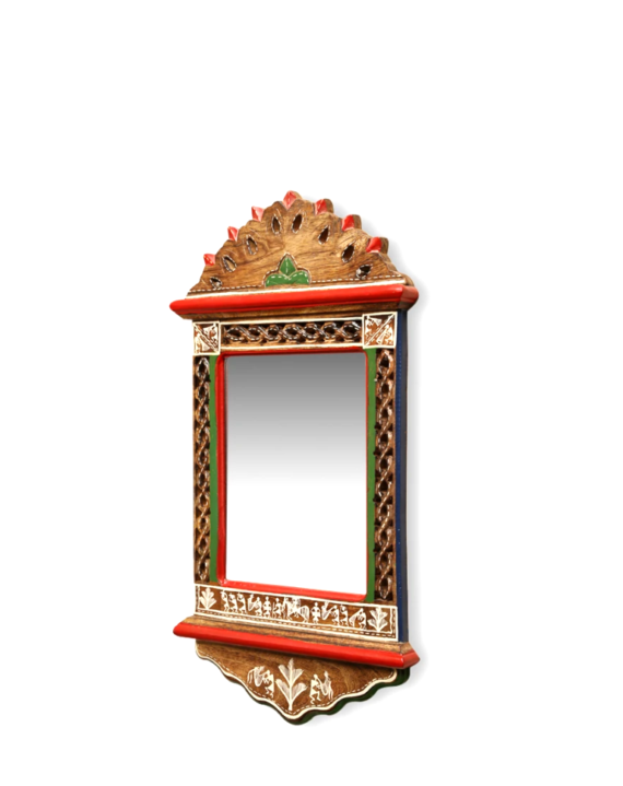 Hand Crafted Wooden Mirror With Warli Painting