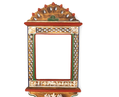 Hand Crafted Wooden Mirror With Warli Painting