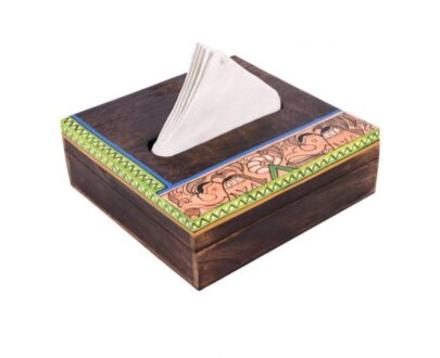 Ethnic Wood Tissue Box With Madhubani Painting