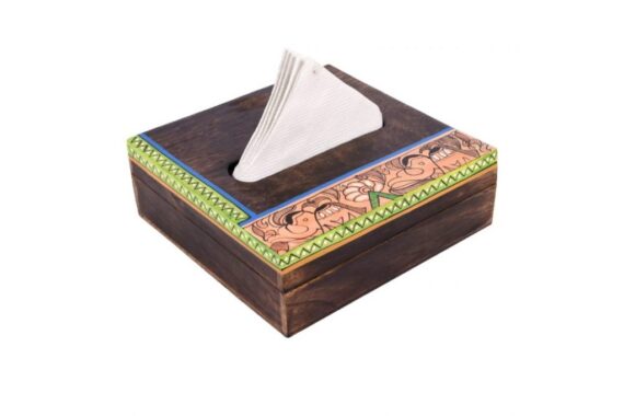 Ethnic Wood Tissue Box With Madhubani Painting