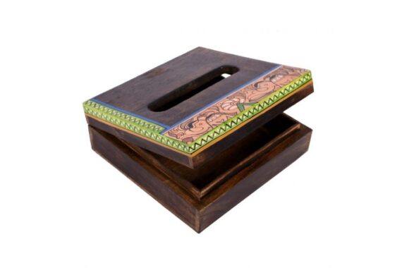 Ethnic Wood Tissue Box With Madhubani Painting