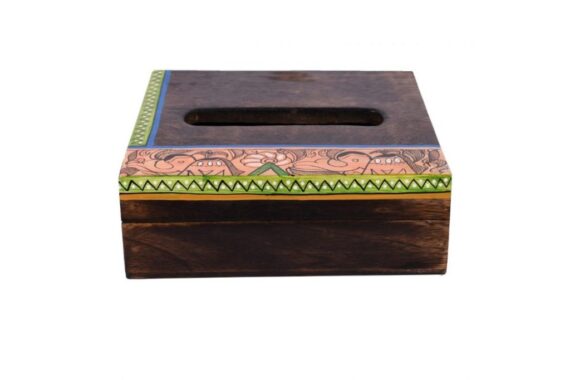 Ethnic Wood Tissue Box With Madhubani Painting