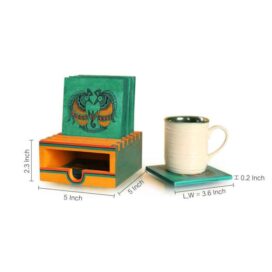 Madhubani Hand Painted Wood Tea Coaster Set