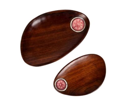 Handcrafted Wood Oval Tray - Set Of 2