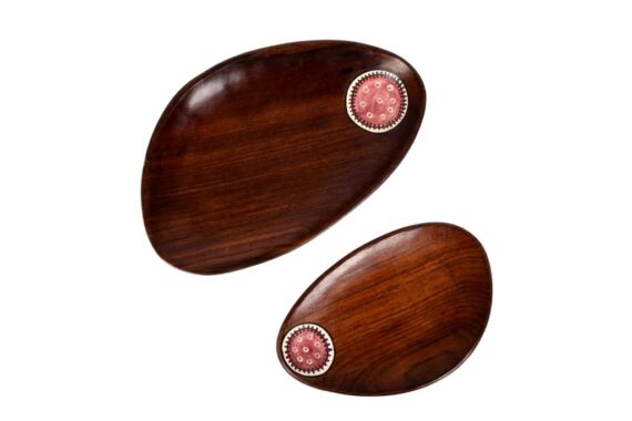 Handcrafted Wood Oval Tray - Set Of 2