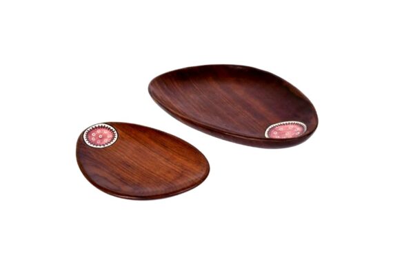 Handcrafted Wood Oval Tray - Set Of 2