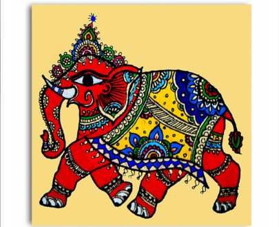 Royal Madhubani Elephant Painting On Canvas