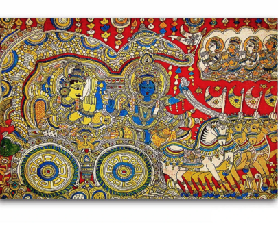 Kalamkari Epic Canvas Painting Of Krishan and Arjuna