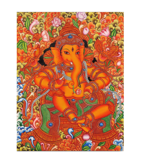 Majestic Ganesha Kerala Mural Painting On Canvas