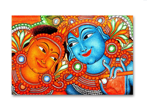 Kerala Mural Radha Krishna Painting On Canvas