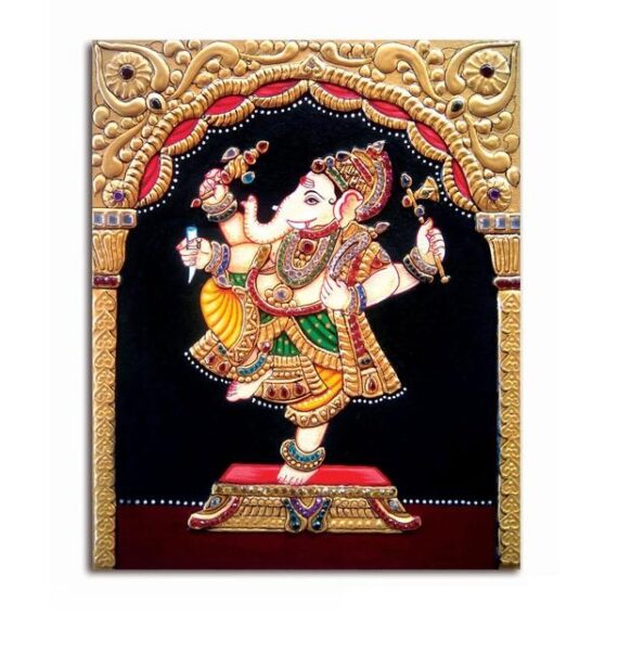 Grand Tanjore Ganesha Painting On Canvas