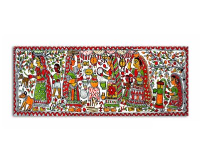 Madhubani Wedding Scene Painting On Canvas