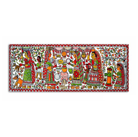 Madhubani Wedding Scene Painting On Canvas