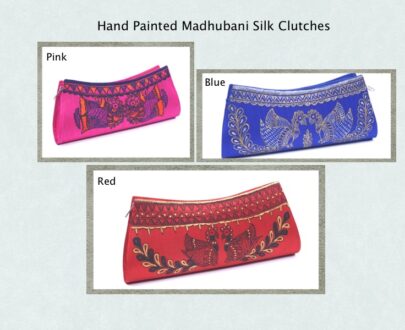 Hand Painted Madhubani Silk Clutches with Peacock Design